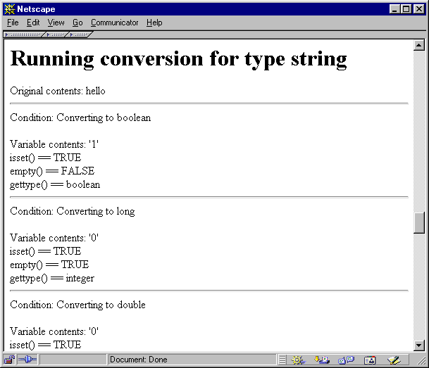 Cross-conversion behavior of PHP.