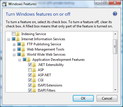 Windows Vista SP1 および Windows 7 での FastCGI サポートの有効化