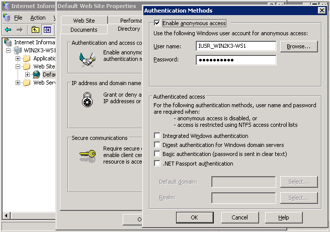 Anonymous authenication for IIS 5.1 and IIS 6.0